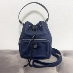 トリーバーチ ヴァージニア バケットバッグ 2way 巾着 ネイビー　美品