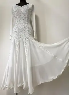 社交ダンスワンピース　パーティワンピース　ソシアルダンス　白