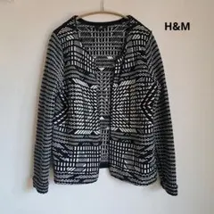 即購入OK！H&M幾何学模様 ノーカラーニットジャケット　カーディガン　ツィード