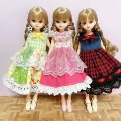 リカちゃんサイズハンドメイドワンピース3着セット（ピアス無し） No.4
