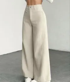shein ハイウエストワイドパンツ　コーデュロイ風