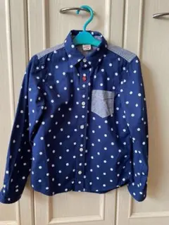 ボタンダウンシャツ  130cmネイビー×ホワイトドット