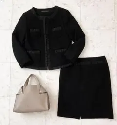 極美品☆Green Label 上品大人きれいめ通勤秋春セットアップ黒40[L]のサムネイル