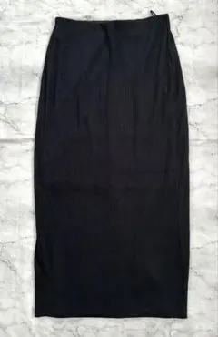 GU リブニットロングスカート バックスリット ブラック M