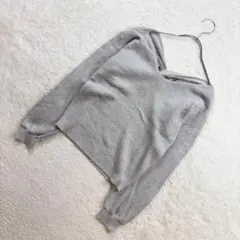 ☆マジェスティックレゴン【M】グレー リブニットプルオーバー おしゃれ Vネック