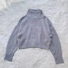 フリーズマート〔FR〕洗える！鹿子編みハイネックニット ショート パープル 綺麗