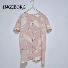 インゲボルグINGEBORG 花柄 ブラウス シャツ 半袖 ピンク くるみボタン