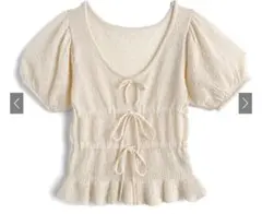 リボンペプラムシアーニットトップス[mh89]