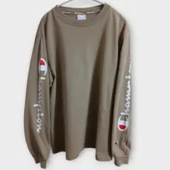 Champion ロングスリーブTシャツ L C8-S427 カーキ 袖ロゴ