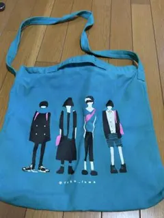 イラスト付き青色トートバッグ