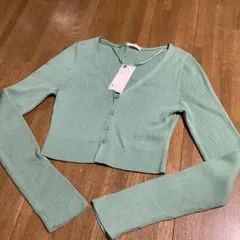 GUリブ編みミントグリーンカーディガン