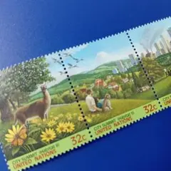 7740 外国切手 国連 1996年 都市と自然 5連刷