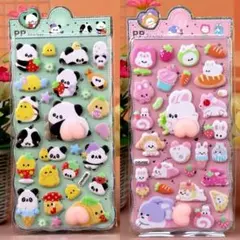 シール　蓄光　おしりシール 3D 動物　もちもち　シール交換　手帳　２枚セット