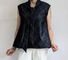 【物価高対応】着物リメイク 大島紬 ノースリーブ プルオーバー リボン付き