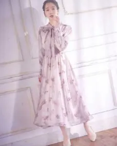 新品未開封＊トッコ　ボウタイリボンシアーフラワーシャーリングワンピースピンク春夏