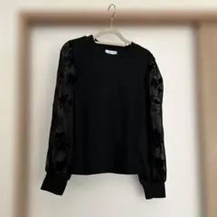 150 花柄　シースルー　透け感　黒　長袖カットソー