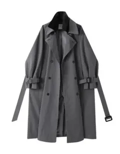 グレー調ロング丈ダブルブレストトレンチコート