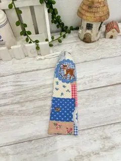 お箸袋 歯ブラシケース☆アニマルパッチ ブルー☆ハンドメイド 縦長巾着のサムネイル