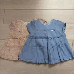 【petit main】 チュニック 2枚セット ブルー お花柄 女の子