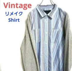 ビンテージ vintage リメイク 柄シャツ ストライプ スウェット