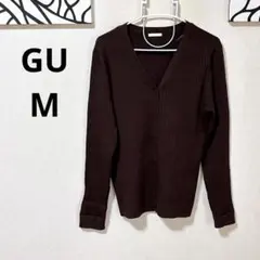 【美品】GU ジーユー リブVネックカーディガン ダークブラウン ウォッシャブル