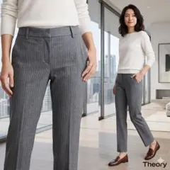 Theory セオリー【2】スラックス グレー 毛 ストライプ 柔らか ビジネス
