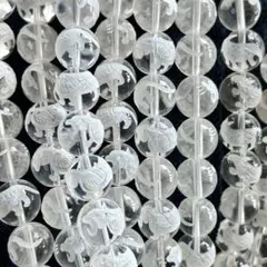 高品質 水晶　白虎彫刻　色無　約12ｍｍ　12粒　 四神獣　天然石　穴あきビーズ