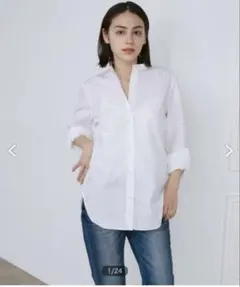 イネド　バンドカラーシャツ　白　ホワイト　7号　セオリーパンツセット