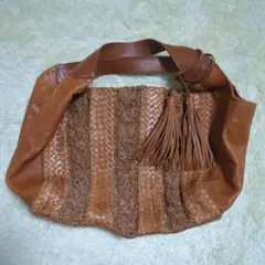 美品○ゲンテンgentenバイカラー編み込みメッシュショルダーバッグ 