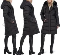 美品Erie Tahari ロングダウンコート　フード付きブラック黒　XSサイズ