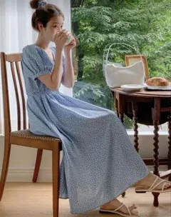 ワンピース 小花柄 フラワー Vネック ロングワンピース