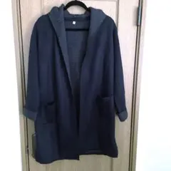 ダークブルー フード付き ロングかカーディガン