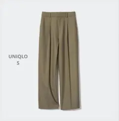 ①美品2024年・UNIQLO タックワイドパンツ　オリーブ　Sサイズ