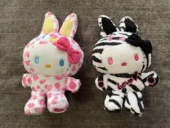 激レア ハローキティ カラフルバニー ヒョウ柄 ゼブラ柄 マスコット 平成レトロ