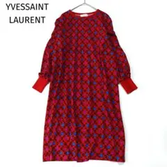 YVESSAINTLAURENT カットソーワンピース 総柄 長袖 ウール Mのサムネイル