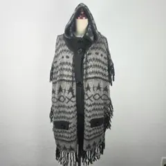 Ehyphen world gallery フード付き ニットポンチョ F