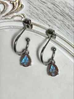 サフィレット　ペアシェイプ　ローズカット　フープ　ピアス　無垢ステンレス