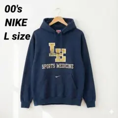 00s NIKE スウォッシュ 刺繍 パーカー 紺 ボロ Y2K テック 古着