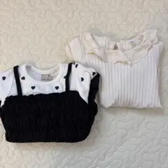 petit main ハート柄セット 西松屋白　襟ティシャツ