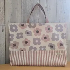 レッスンバッグ 入園入学準備 フラワー柄 ピンク&パープル ハンドメイド