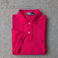 90s ラルフローレン ポロシャツ 鹿の子 無地 半袖 刺繍 赤 古着 L