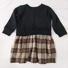 90cm 黒 チェック柄 長袖ワンピース