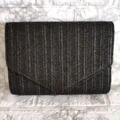 極美品✨大容量2wayストロー調クラッチバッグ 黒　ブラック　パーティー　麦わら