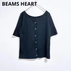【ビームスハート】カットソー　半袖　五分袖　リブ編み　黒　ボタン　Tシャツのサムネイル
