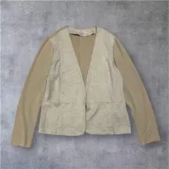 美品 トランスワーク 異素材コンビ ノーカラージャケット 44 大きいサイズのサムネイル