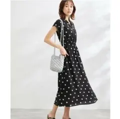 ROPE' PICNIC キーネックドット柄ワンピース ブラック Mサイズ