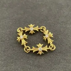 シルバー925素材 22KGP ゴールドクロスリングタイニークロスチェーンリング