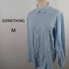 SOMETHING　長袖　シャツ　M　ブルー×ホワイト　ギンガムチェック柄