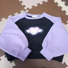 クロミ　クロップドトレーナー 黒と紫 ハートプリント　裏起毛