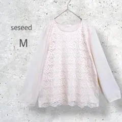 【seseed】　とろみブラウス　レース刺繍　オフィスカジュアル　長袖シャツ